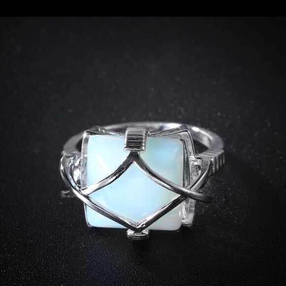 Natural Square Lab Opal Ring Female Creative Grid Rings for Women - Picture 2 of 8